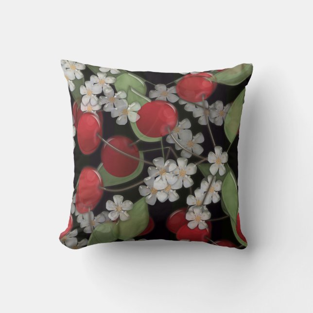Glass tile 3D liquid cherry and flowers bloom Throw Pillow (Front)