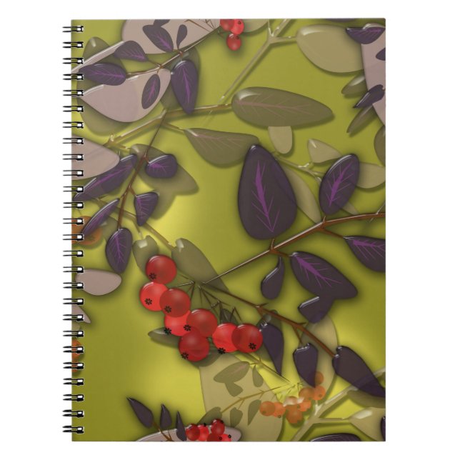 Glass tile 3D liquid leaves and rowanberry Notebook (Front)