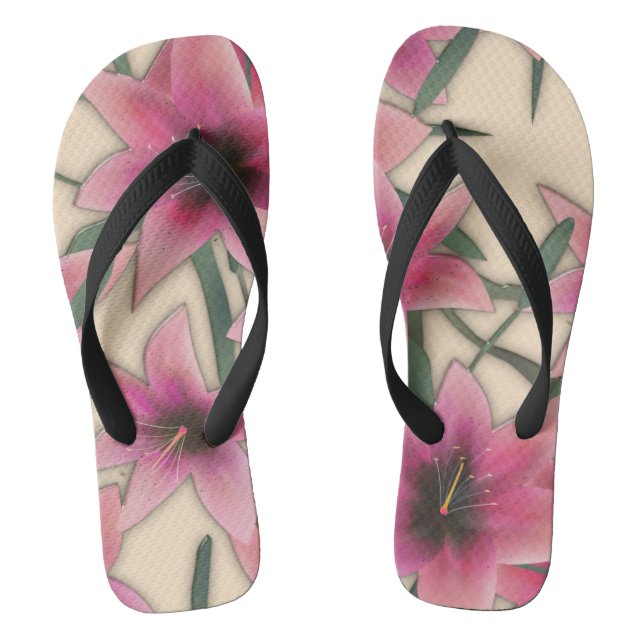 Glass tile 3D liquid lily flowers bloom Flip Flops (Footbed)