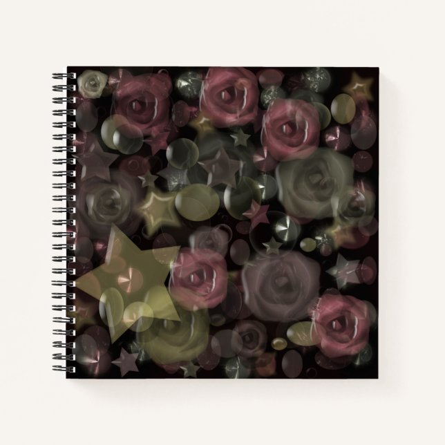 Glass tile 3D liquid roses and stars Notebook (Front)