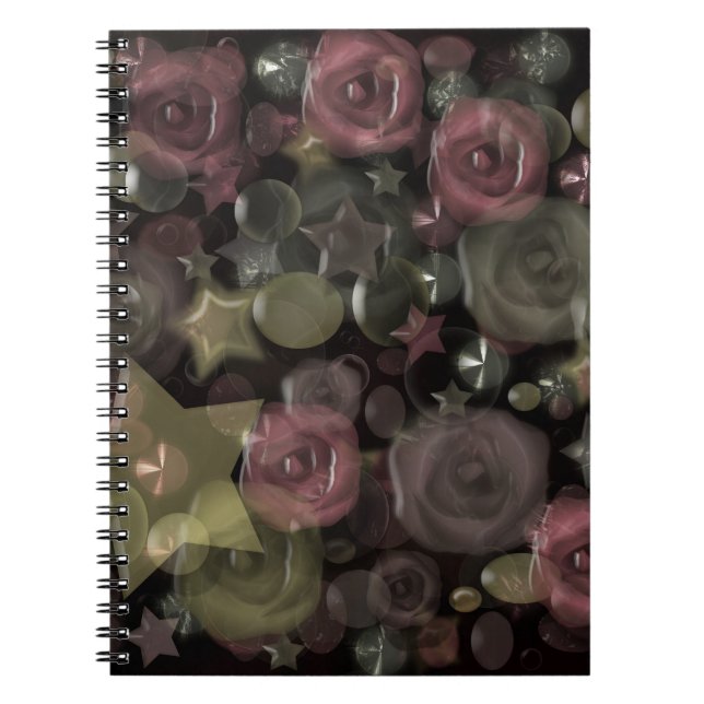 Glass tile 3D liquid roses and stars Notebook (Front)