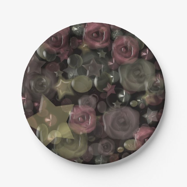 Glass tile 3D liquid roses and stars Paper Plates (Front)