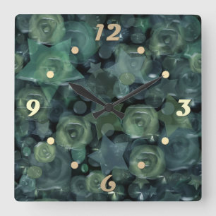 Glass tile 3D liquid roses and stars Square Wall Clock