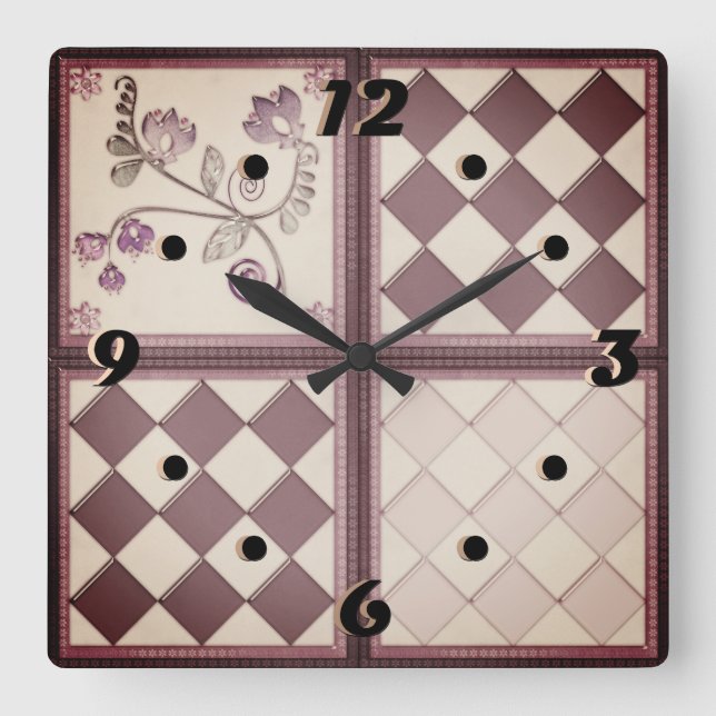 Glass tile 3D purple color Square Wall Clock (Front)