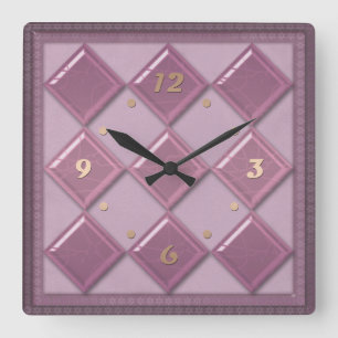 Glass tile 3D purple color Square Wall Clock