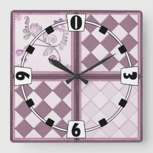 Glass tile 3D purple color Square Wall Clock