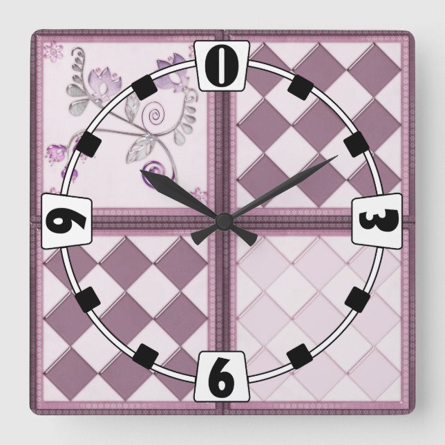 Glass tile 3D purple color Square Wall Clock (Front)