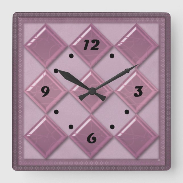 Glass tile 3D purple Square Wall Clock (Front)