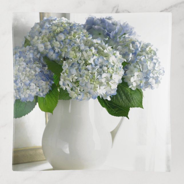 Glass Trinket Dish-Blue Hydrangeas Trinket Tray (Front)