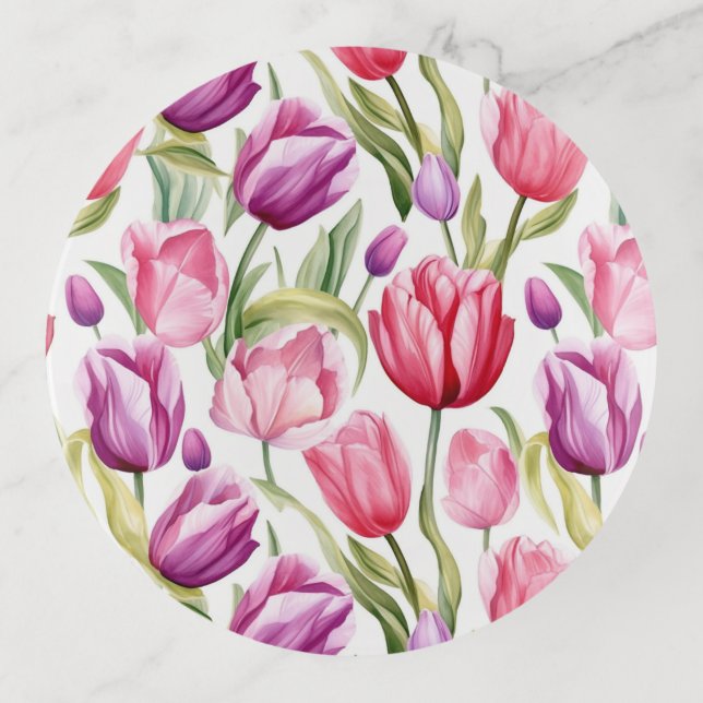 Glass Trinket Dish-Tulips Print Tray (Front)