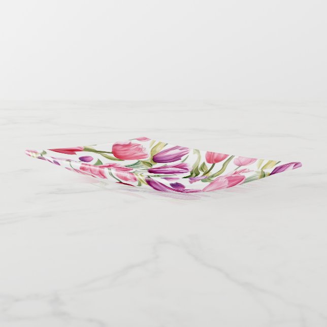 Glass Trinket Dish-Tulips Print Tray (Angled)