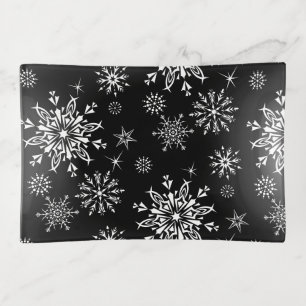 Glass Trinket Tray-Holiday Snowflakes Tray