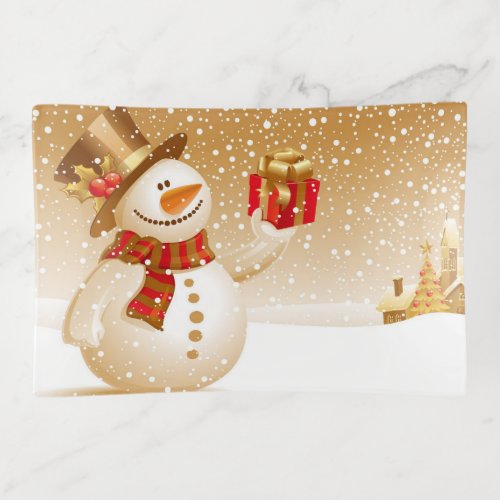 Glass Trinket Tray_Holiday Snowman Trinket Tray