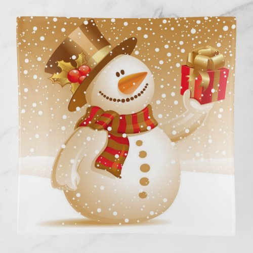 Glass Trinket Tray_Holiday Snowman Trinket Tray