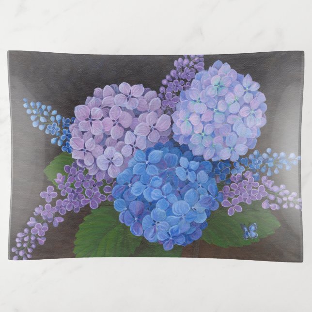 Glass Trinket Tray - Hydrangea Bouquet (Front)