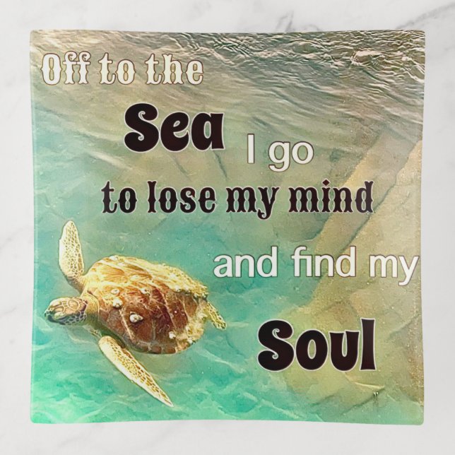 Glass trinket tray inspirational Sea Turtle (Front)