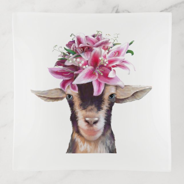 Glass Trinket Tray - Lilly the Goat (Front)