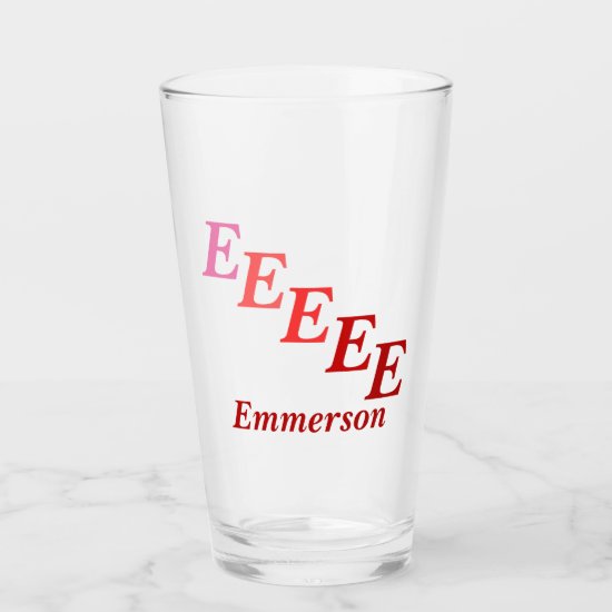 Glass Tumbler - Shaded Initials with Name in Red