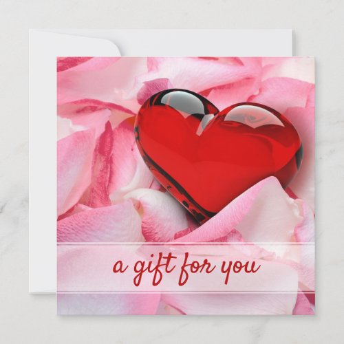 Glass Valentines Day Heart Rose Petals Gift Card