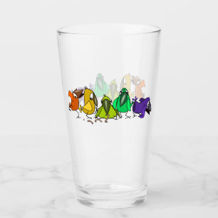 Glass with Colorful Birds