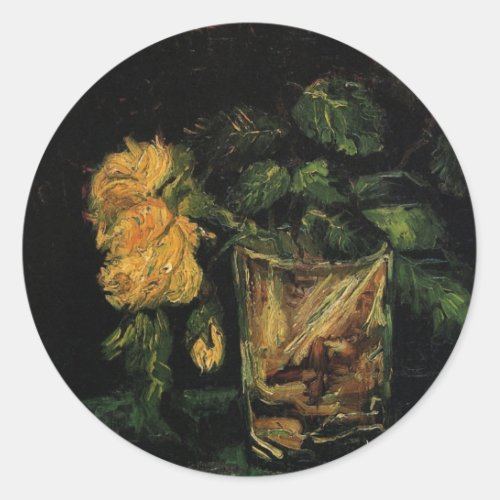 Glass with Roses by Vincent van Gogh Classic Round Sticker