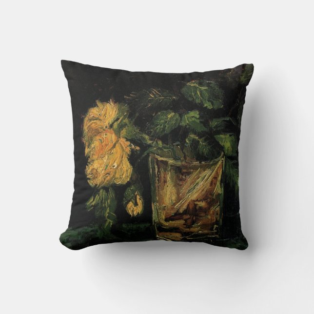 Glass with Roses by Vincent van Gogh Throw Pillow (Front)