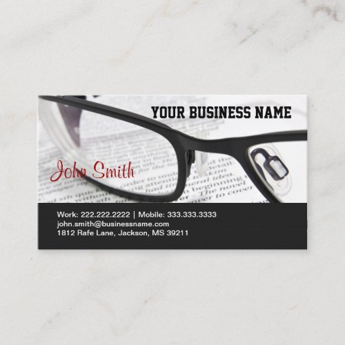 Glasses and Book business card