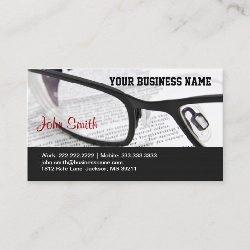 Customizable Glasses and Book business card