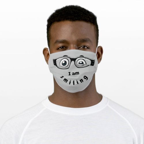 glasses and I am smiling text Adult Cloth Face Mask