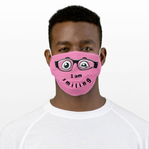 glasses and I am smiling text Adult Cloth Face Mask