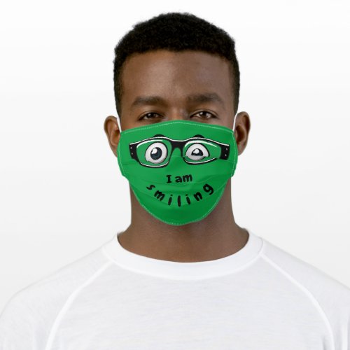 glasses and I am smiling text Adult Cloth Face Mask