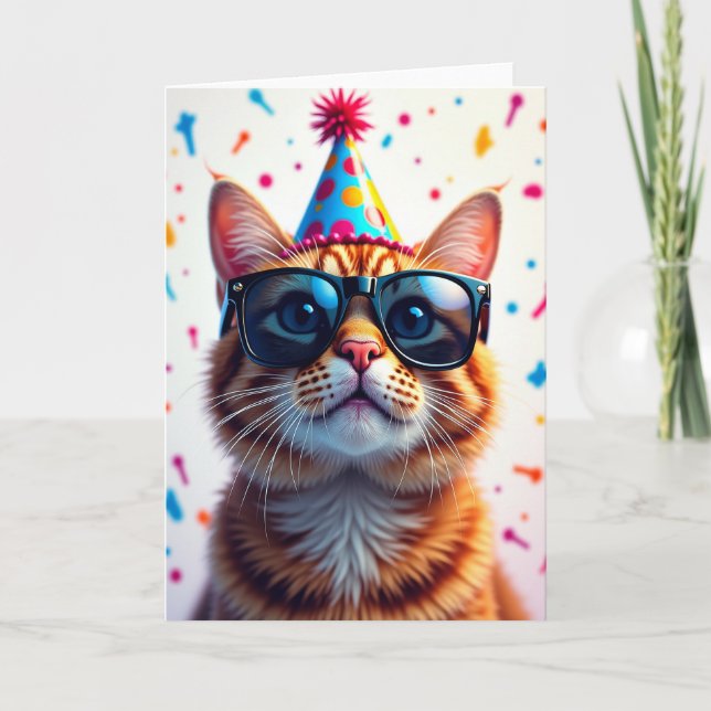 Glasses Cat Birthday Card (Front)