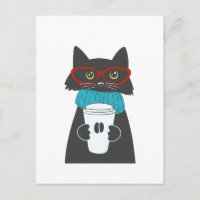 Glasses cat holding a cup of coffee
