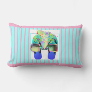 Glasses + Flips Flops Pink Stripes Lumbar Pillow