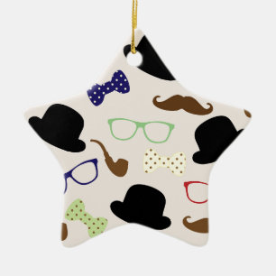 Glasses, Hats and Mustache Ceramic Ornament