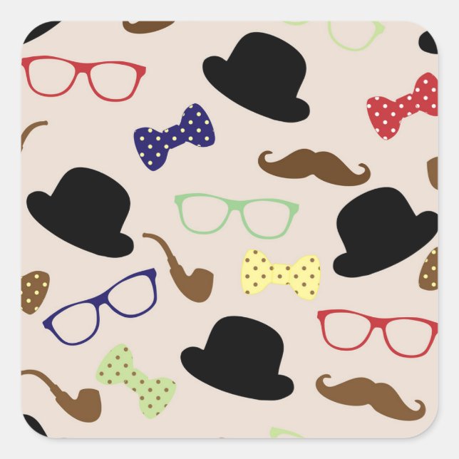 Glasses, Hats and Mustache Square Sticker (Front)