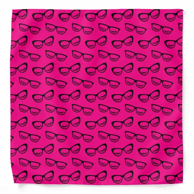 Glasses & Lashes Black On Pink Bandana (Front)