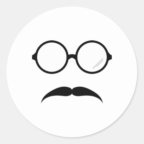 Glasses  Mustache Classic Round Sticker