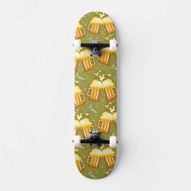 Glasses Of Beer Pattern Skateboard Deck (Front)