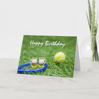 Glasses of beer with tennis ball birthday card