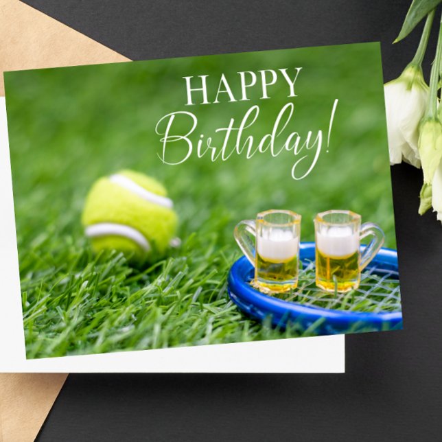 Glasses of beer with tennis ball birthday Card (Creator Uploaded)