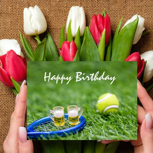 Glasses of beer with tennis ball birthday card