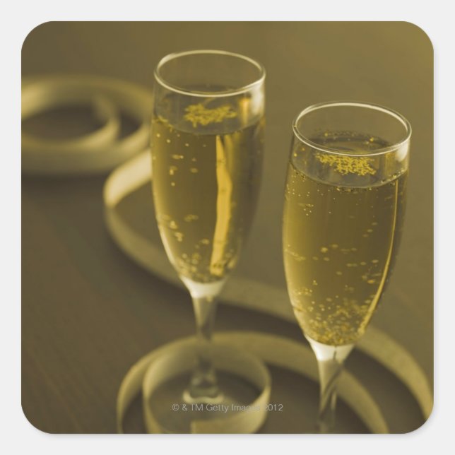 Glasses of champagne square sticker (Front)
