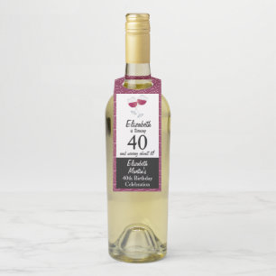 Glasses of Red Wine 40th Birthday Party Bottle Hanger Tag