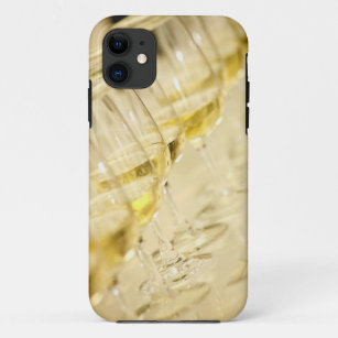 Glasses of white wine for wine tasting, close up iPhone 11 case