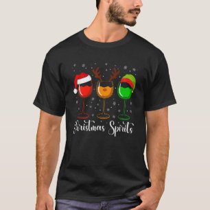 Glasses Of Wine Christmas Spirits Xmas Lights Elf T-Shirt