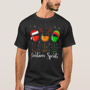 Glasses Of Wine Christmas Spirits Xmas Lights Elf  T-Shirt