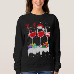 Glasses Of Wine Light Reindeer Santa Hat Drinking Sweatshirt