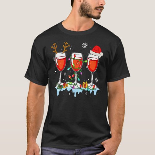 Glasses Of Wine Xmas Light Reindeer Santa Hat  Dri T_Shirt