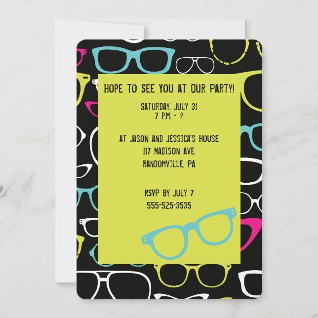 Glasses Spectacle Lime Green & Black Party Invites (Front)